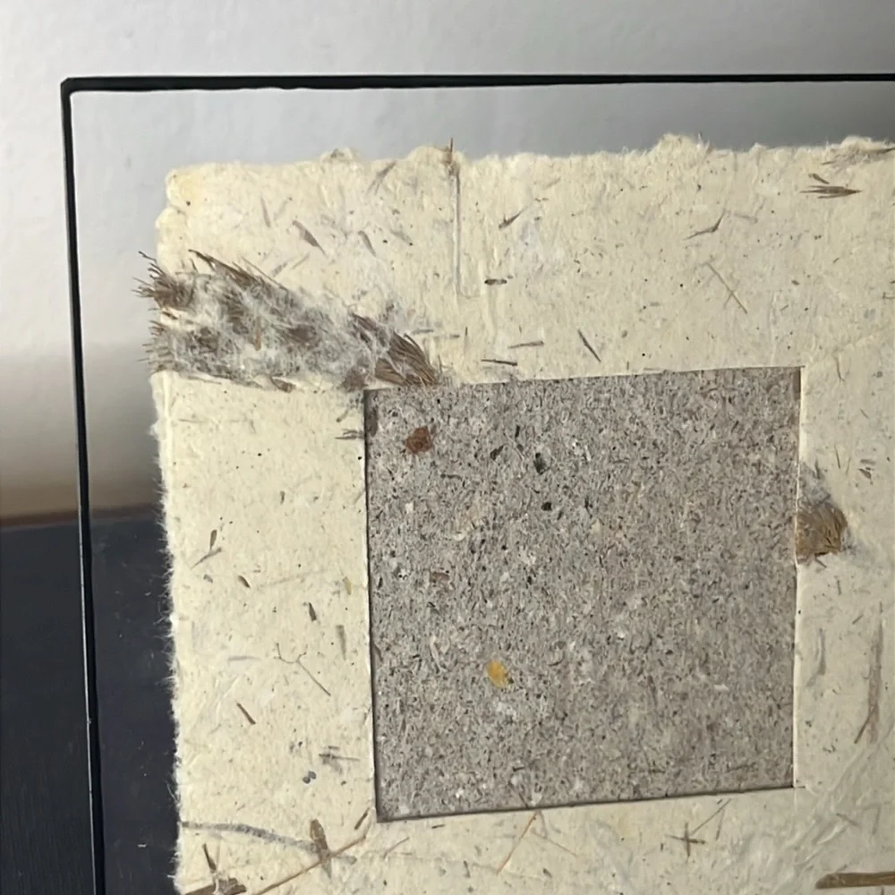 Handmade Natural fiber Paper Table‎ Top Photo Frame Glass & Black Metal Border